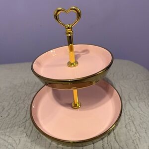 Threshold Trinket tray.  2 tier. Pink with gold trim.